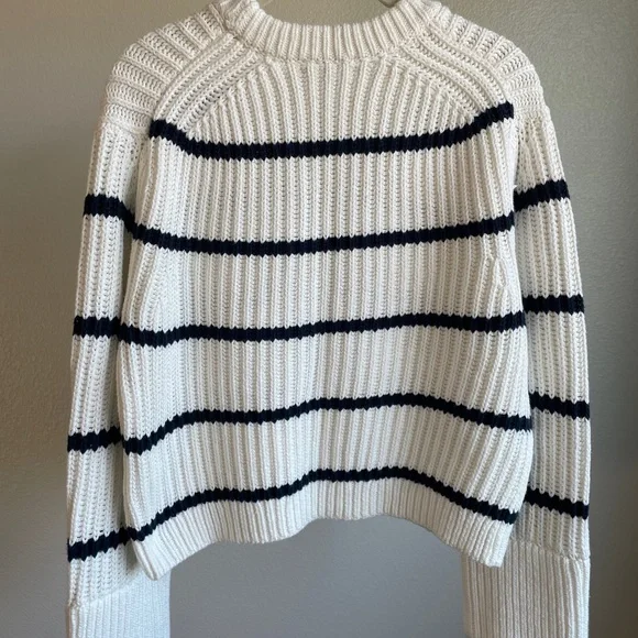J. Crew Women's Cream and Navy Striped Crew Neck Sweater - Picture 3 of 3
